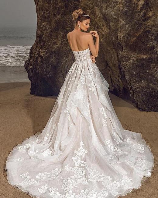 Sweetheart Tulle Floral Wedding Dress Sleeveless Aline Bridal Dress (ZD14758)