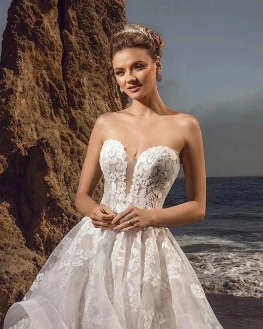 Sweetheart Tulle Floral Wedding Dress Sleeveless Aline Bridal Dress (ZD14758)