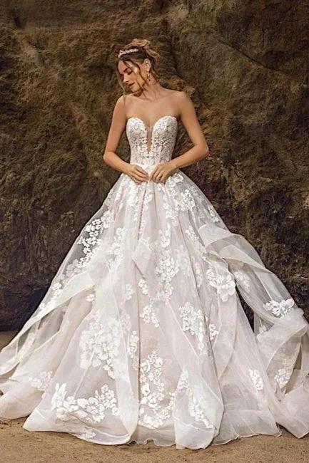 Sweetheart Tulle Floral Wedding Dress Sleeveless Aline Bridal Dress (ZD14758)