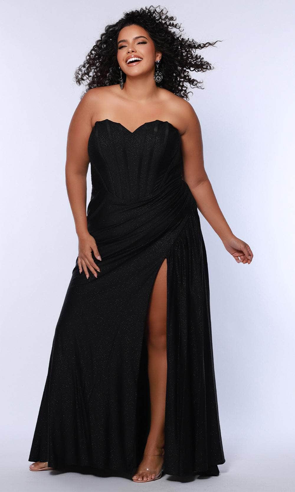 Sydney's Closet SC7412 - V-neck Jersey Gown with Ruched Detail Special Occasion Dress