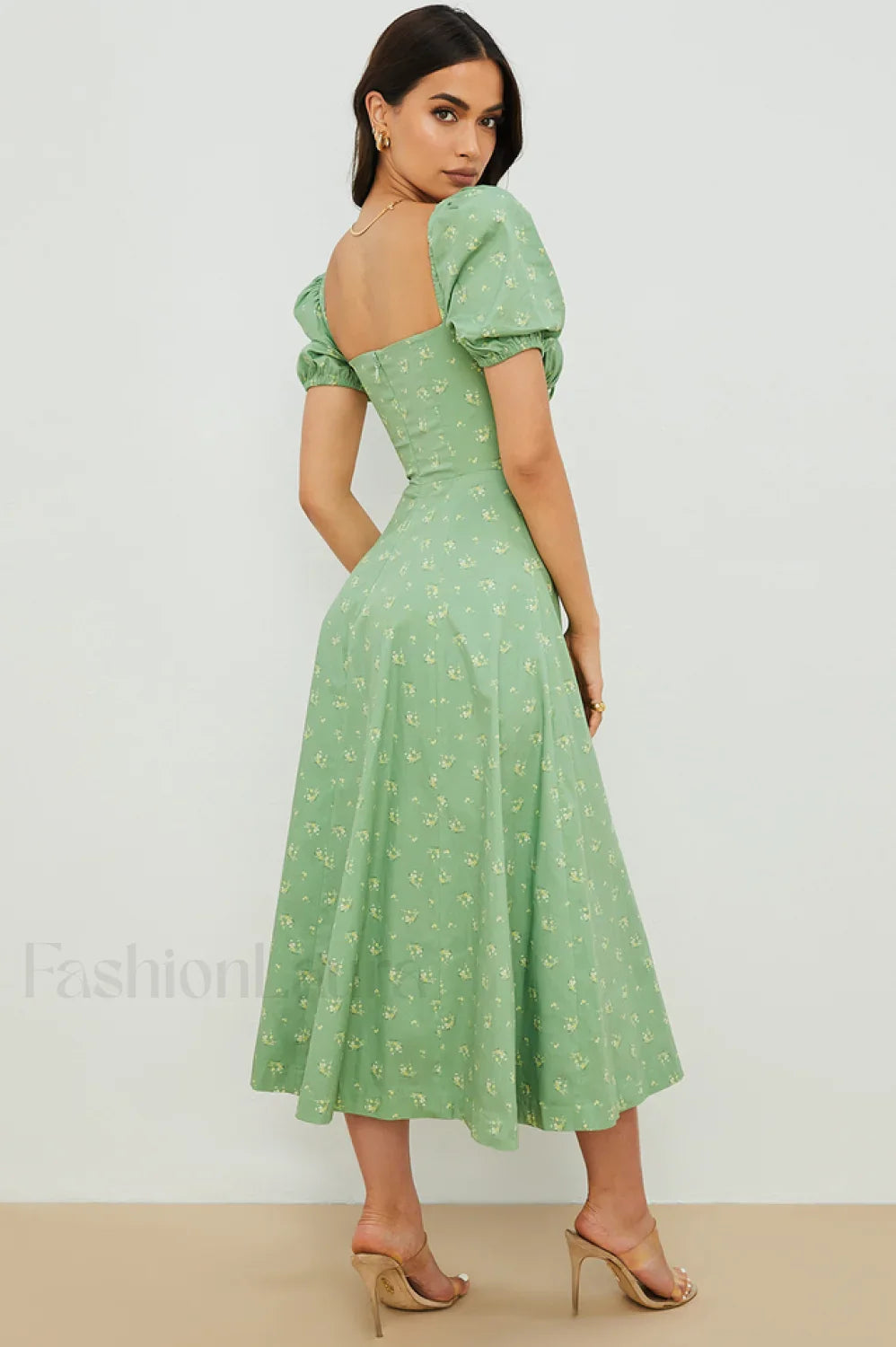 Tallulah Floral Puff Charming Sleeve Midi Dress
