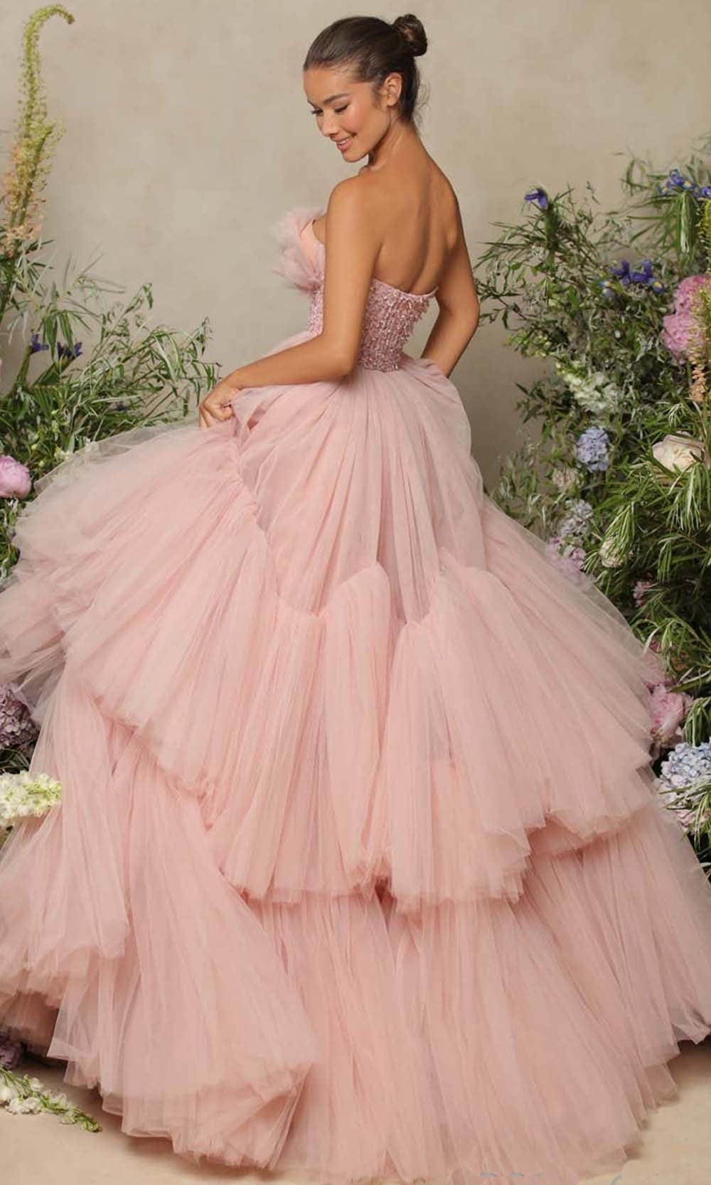 Strapless Tulle Beaded Plus Size Prom Gown - View 4 | VelvetHem