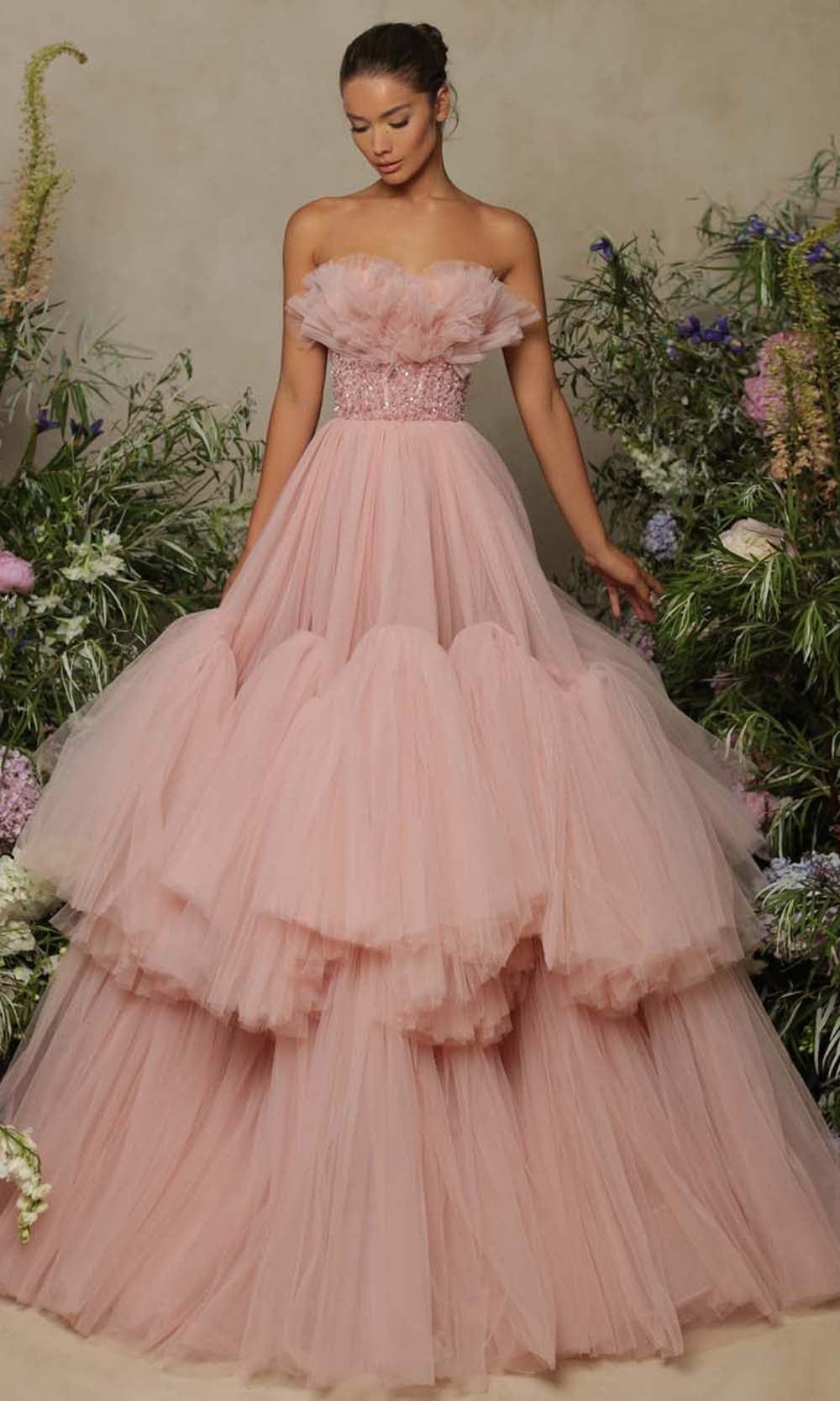 Strapless Tulle Beaded Plus Size Prom Gown - View 3 | VelvetHem