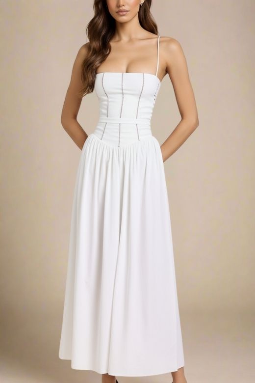 Tasmin Midi Dress - White Pearl