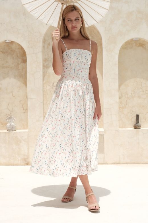 Tasmin Midi Dress - White Print