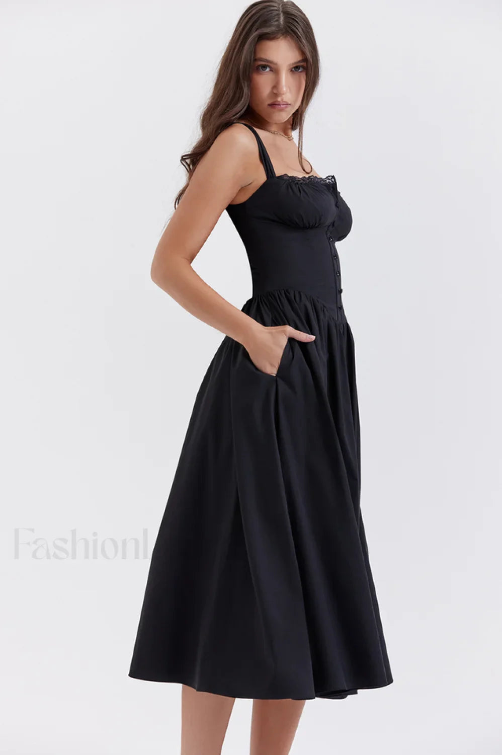 Tatiana Black Stylish Midi Sundress