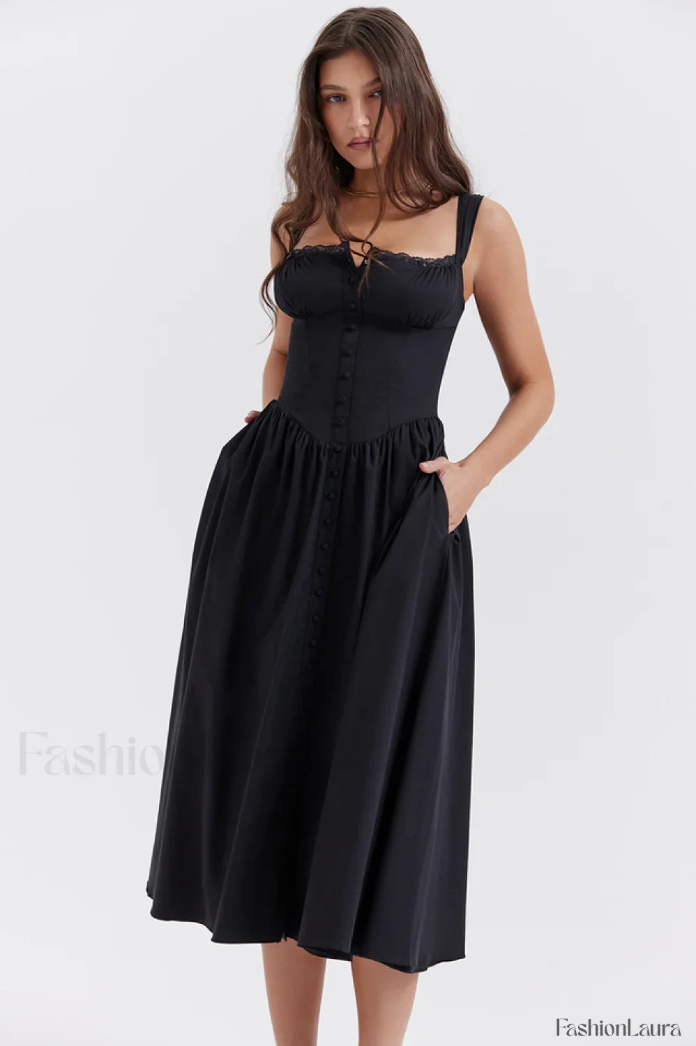 Tatiana Black Stylish Midi Sundress