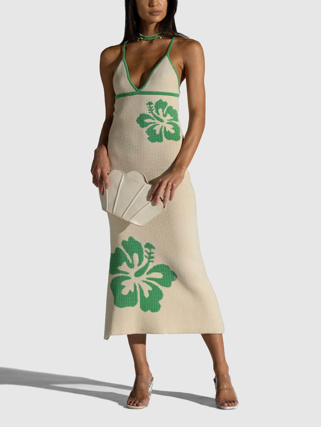Knitted Suspender Halterneck V - Neck Backless Sexy Midi Dress
