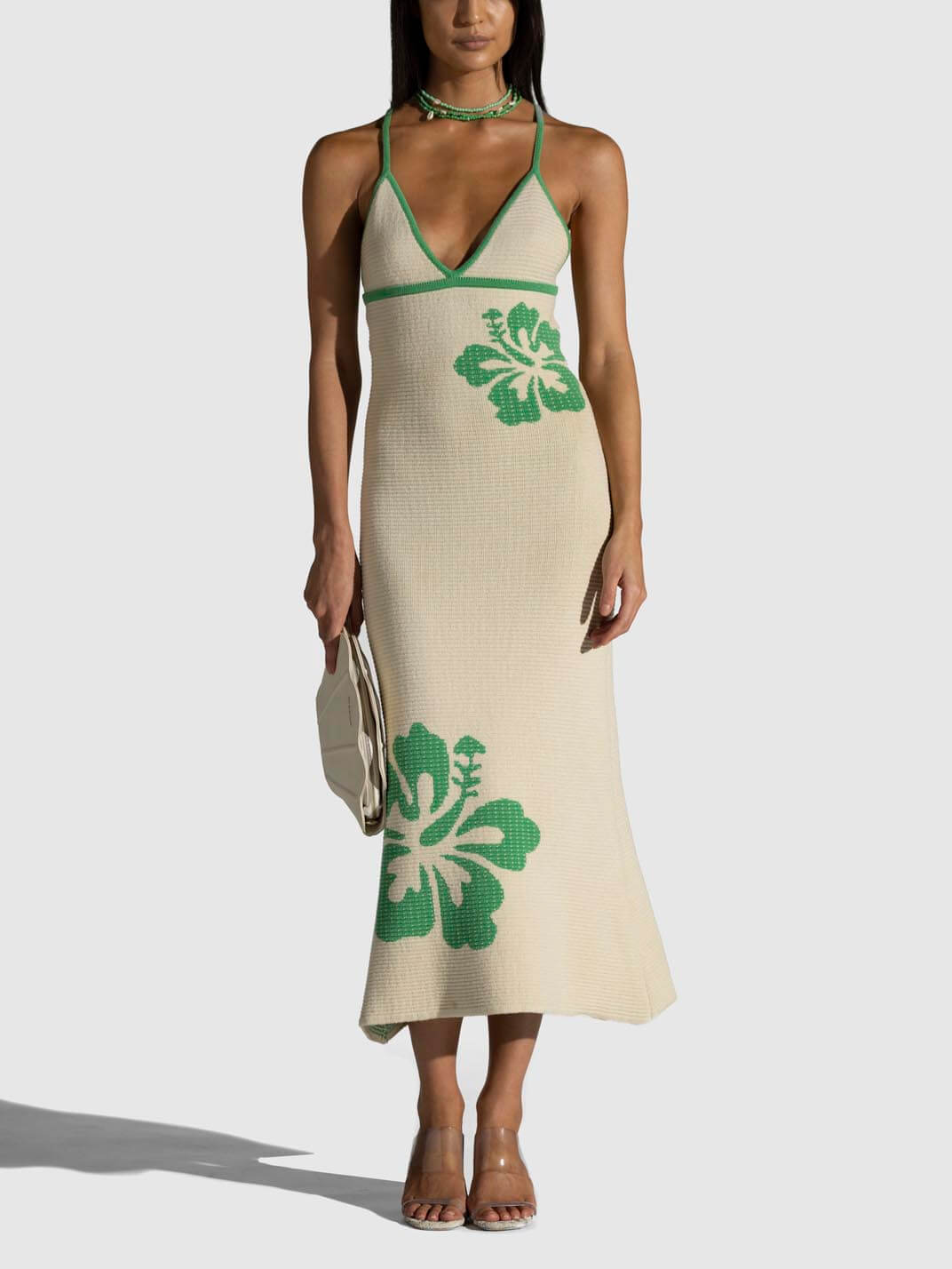 Knitted Suspender Halterneck V - Neck Backless Sexy Midi Dress