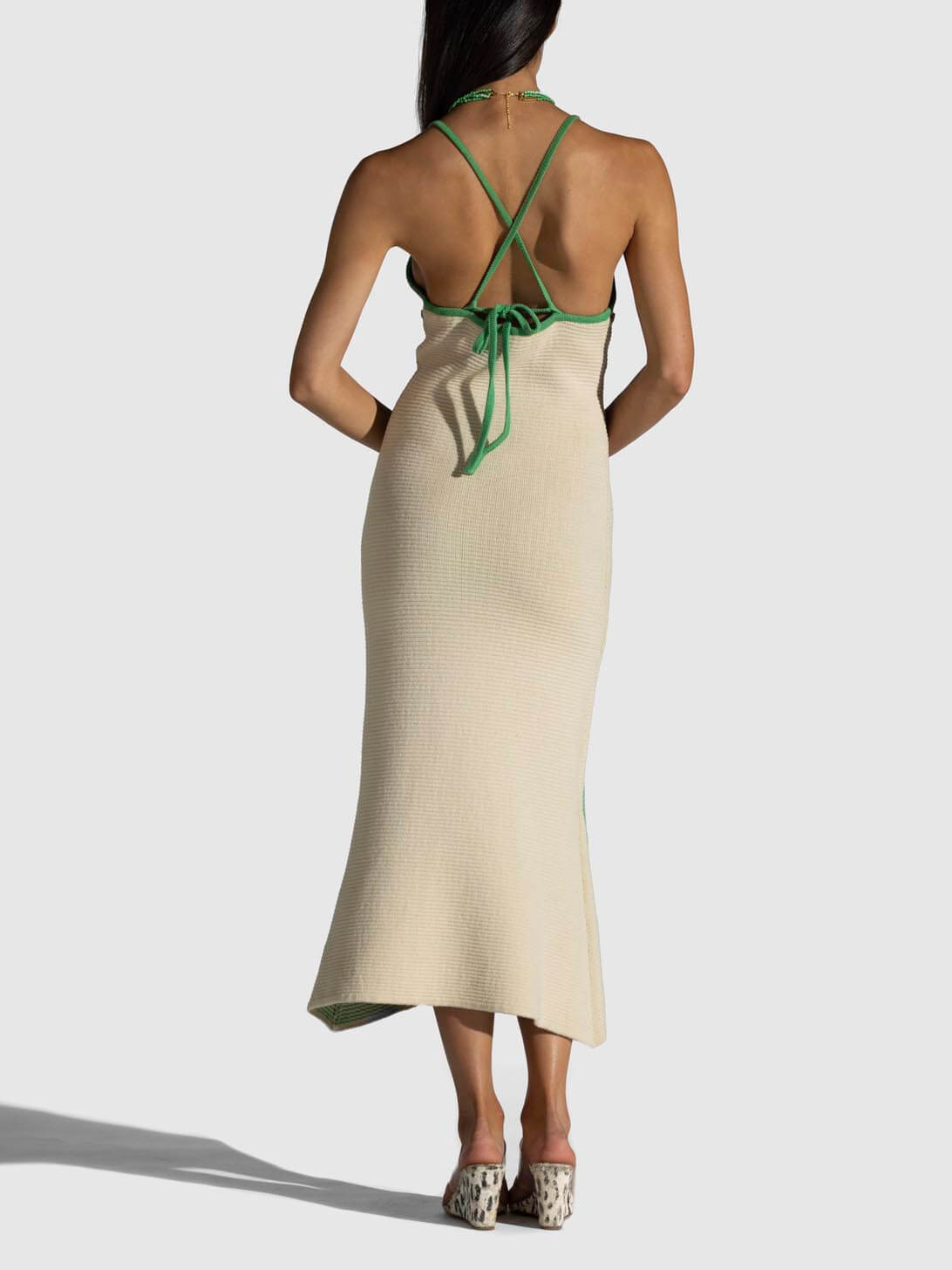 Knitted Suspender Halterneck V - Neck Backless Sexy Midi Dress