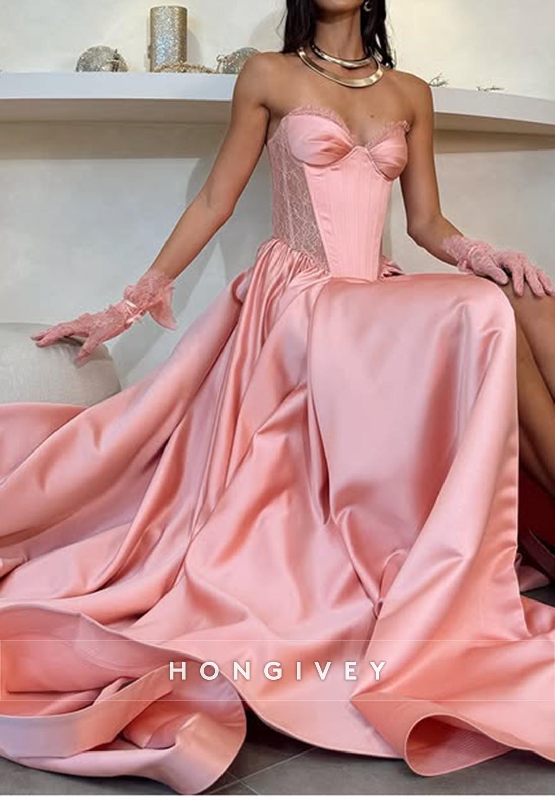 Couture High Slit Sweetheart  Wedding Guest Dresses with Lace Gloves