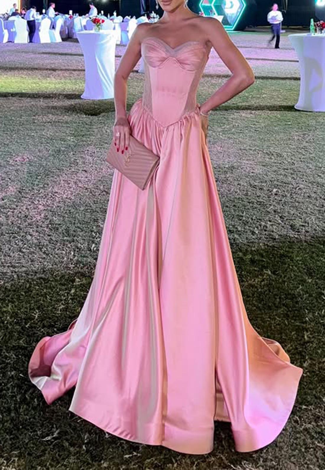 A-Line Pink Rhinestone  Sweetheart Holiday Long  Wedding Guest Dresses