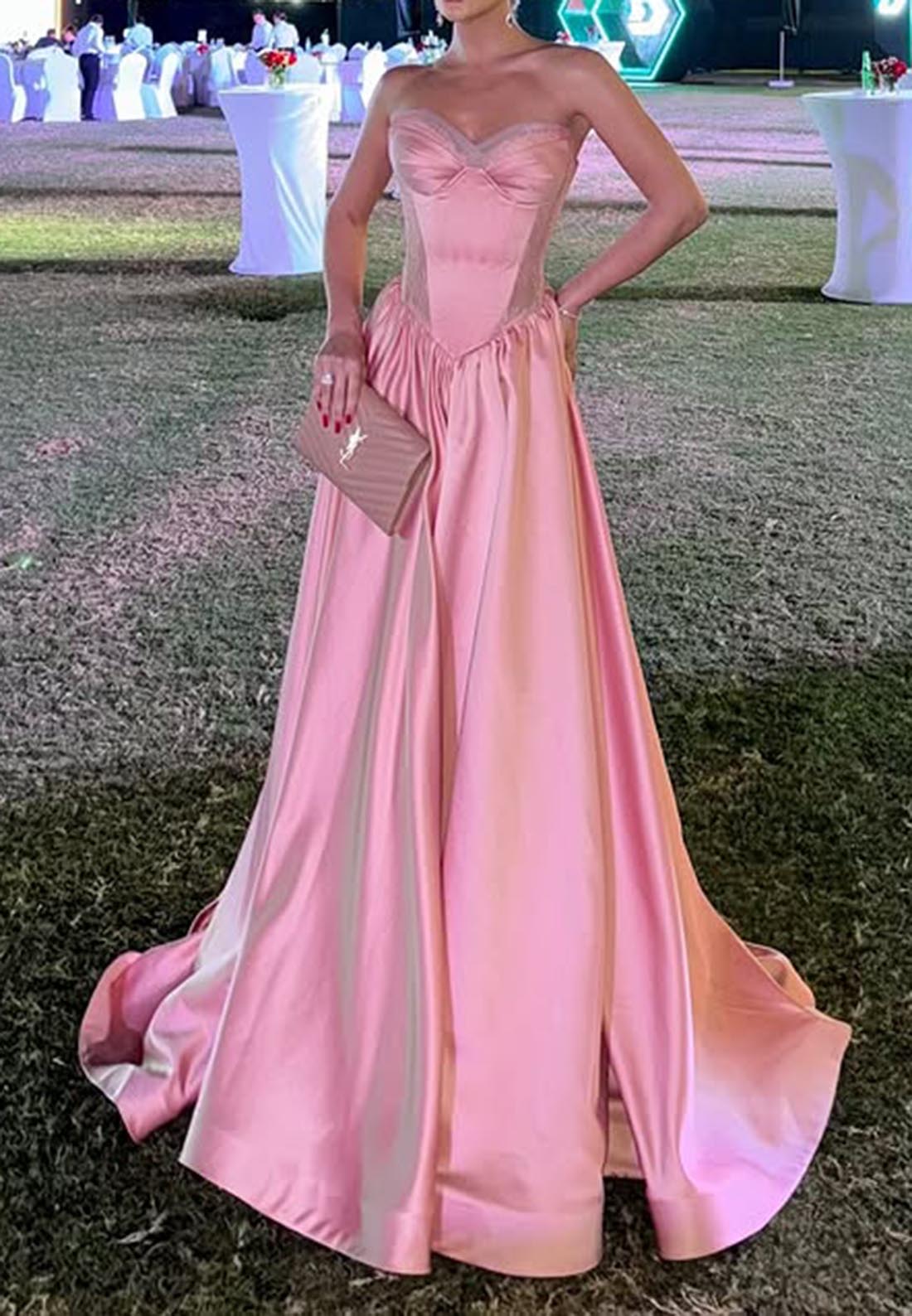 A-Line Pink Rhinestone  Sweetheart Holiday Long  Wedding Guest Dresses