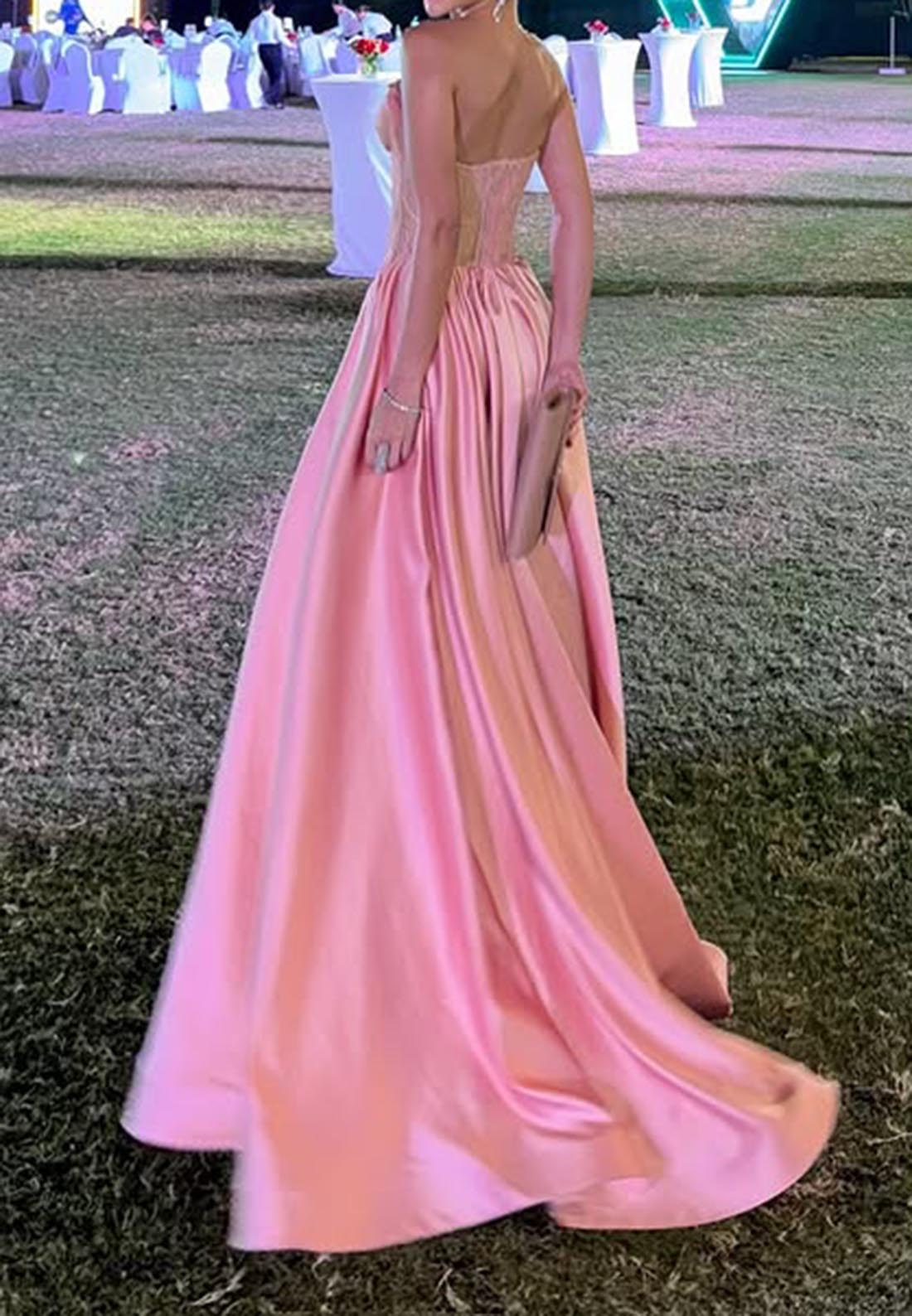 A-Line Pink Rhinestone  Sweetheart Holiday Long  Wedding Guest Dresses