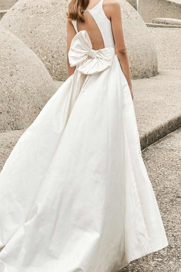 White Deep V Thigh High Prom Dress - Fashionpara