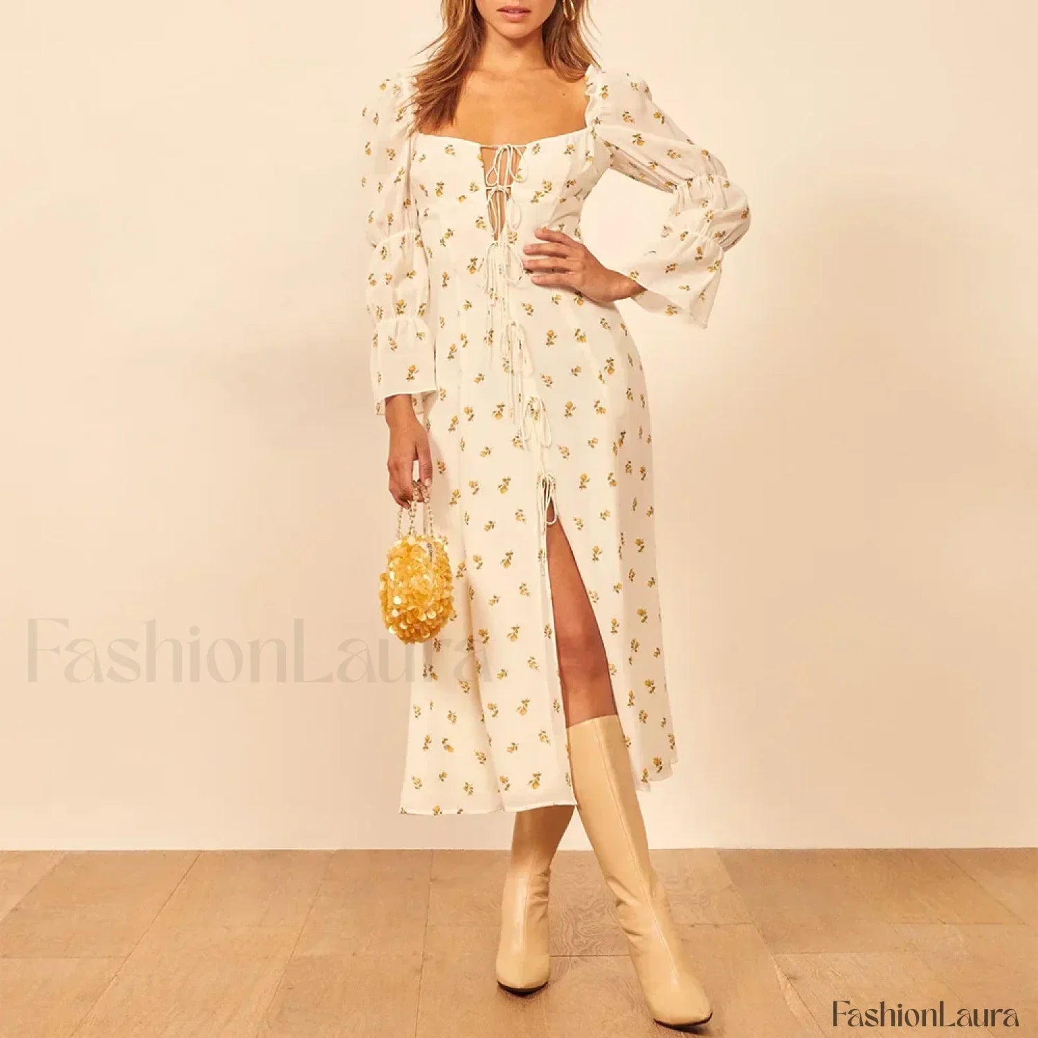 Three Quarter Ruffle Dress with Classic Everyday Styling