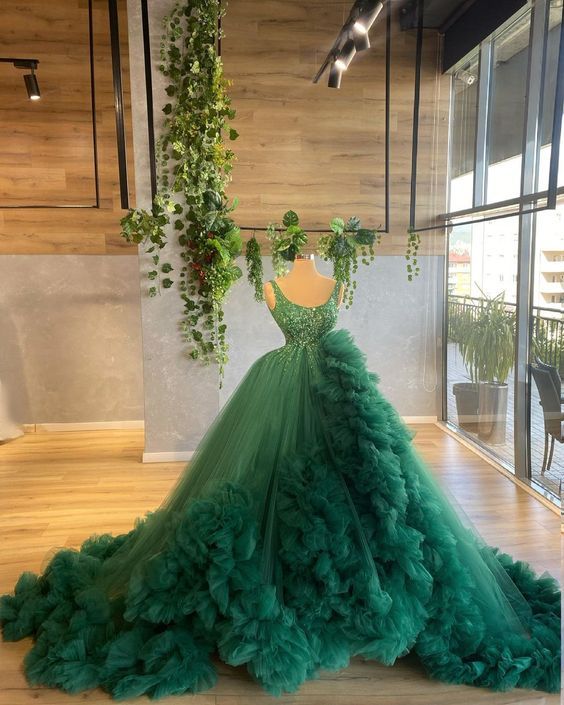 Women Ball Gown Evening Dresses Long tulle Beaded Formal Gowns  C988