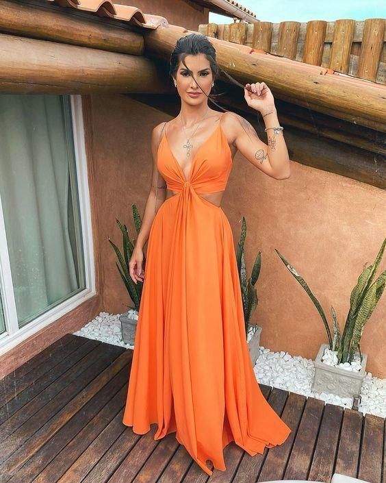 Cheap V-Neck Long Prom Dresses  C700
