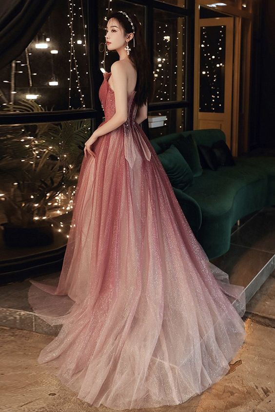 Cute A line tulle long prom dress evening dress