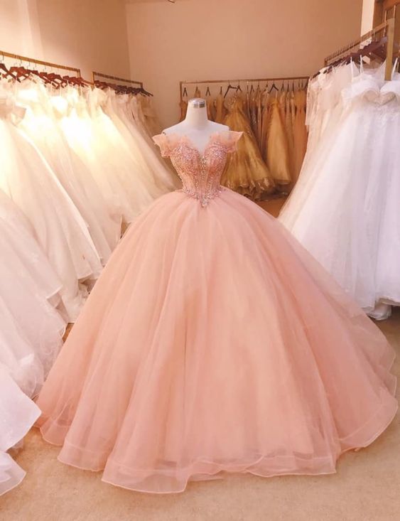 Elegant Ball Gown Long Prom Dress, Off the Shoulder Wedding Dress, Lace Beads Appliqued Evening Gown, Quinceanera Dresses