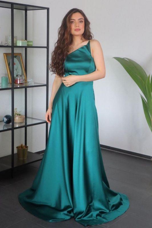 Asymmetrical One-Strap Satin Prom Dress  C548