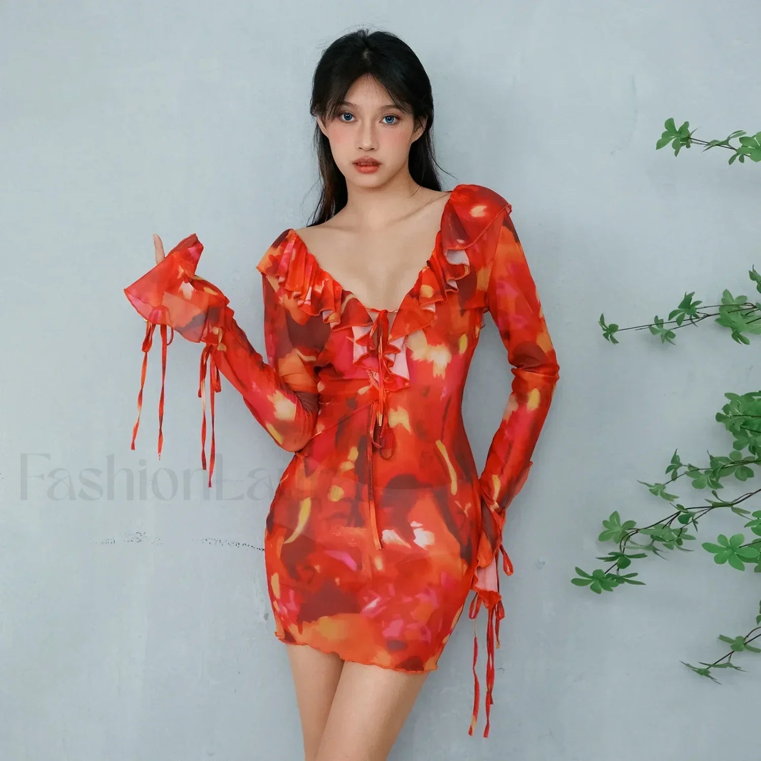 Tie-Dye Ruffled Floral Dress