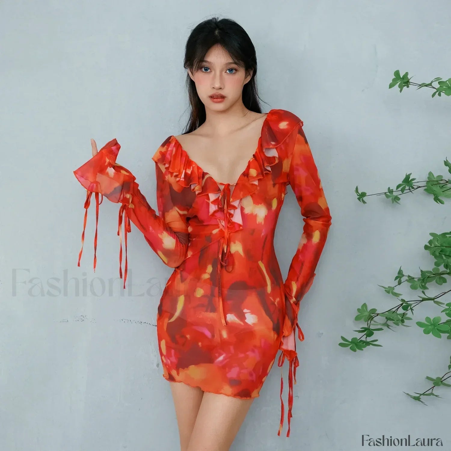 Tie-Dye Ruffled Floral Dress