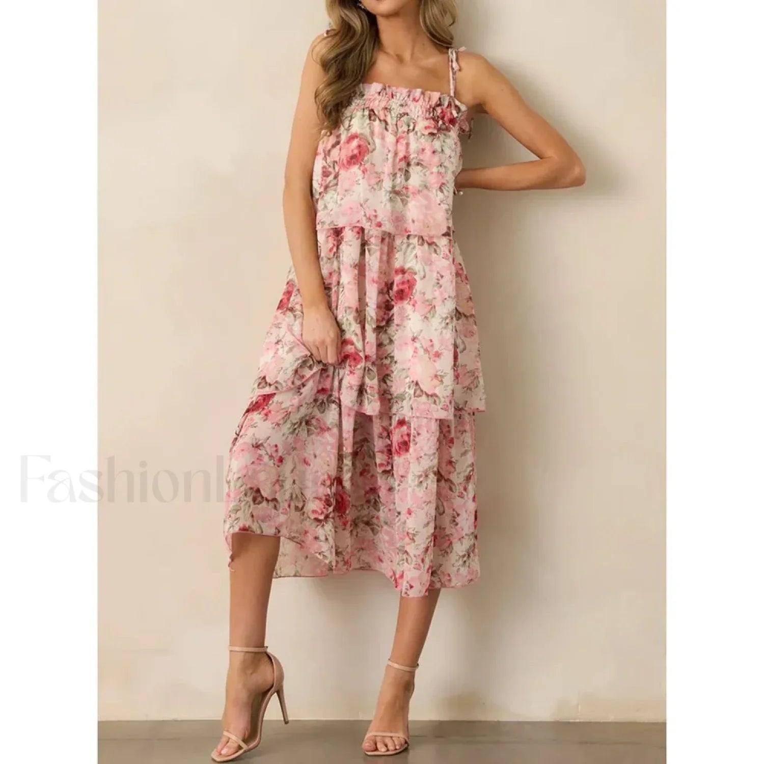 Tiered Lace-Up Cami Midi Dress