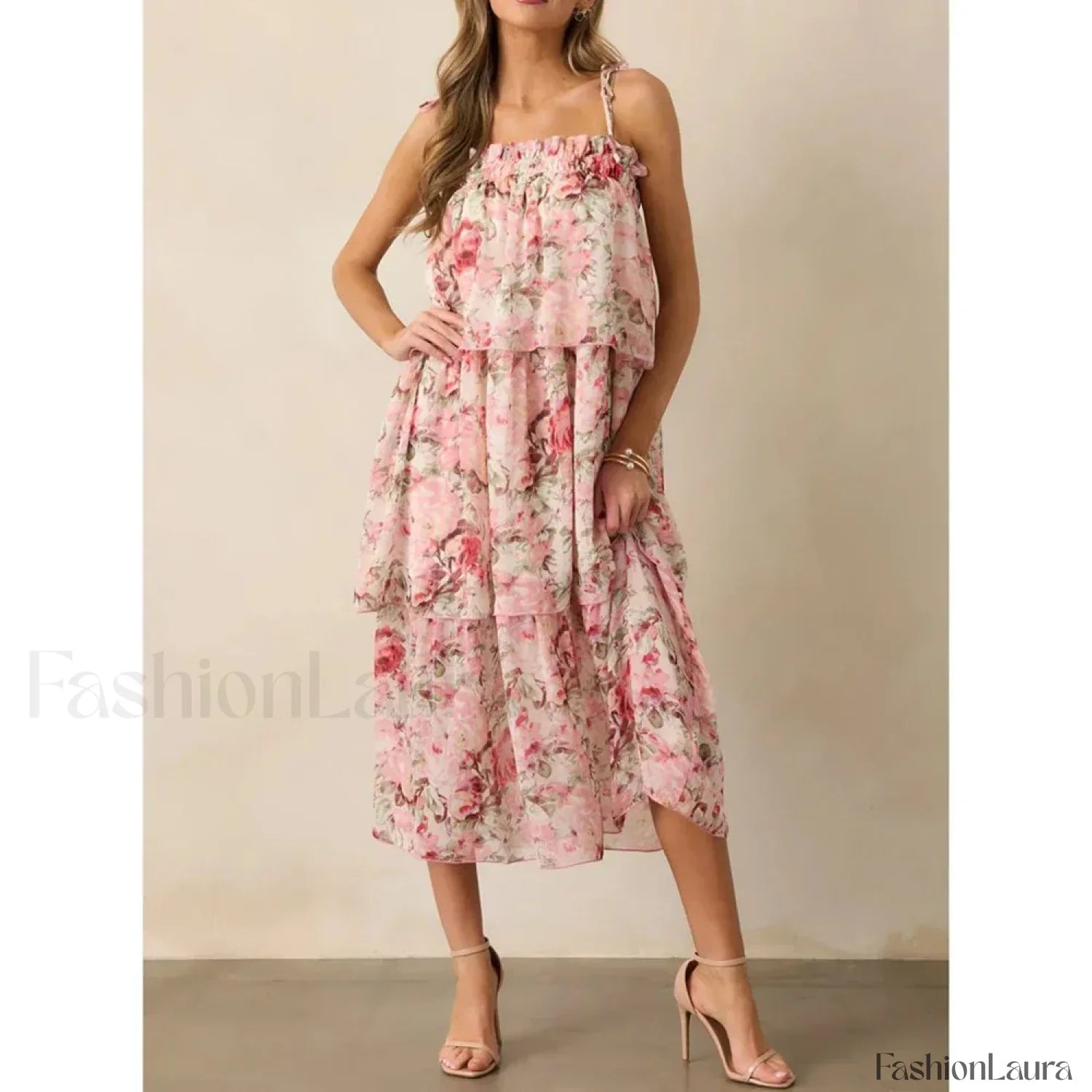 Tiered Lace-Up Cami Midi Dress