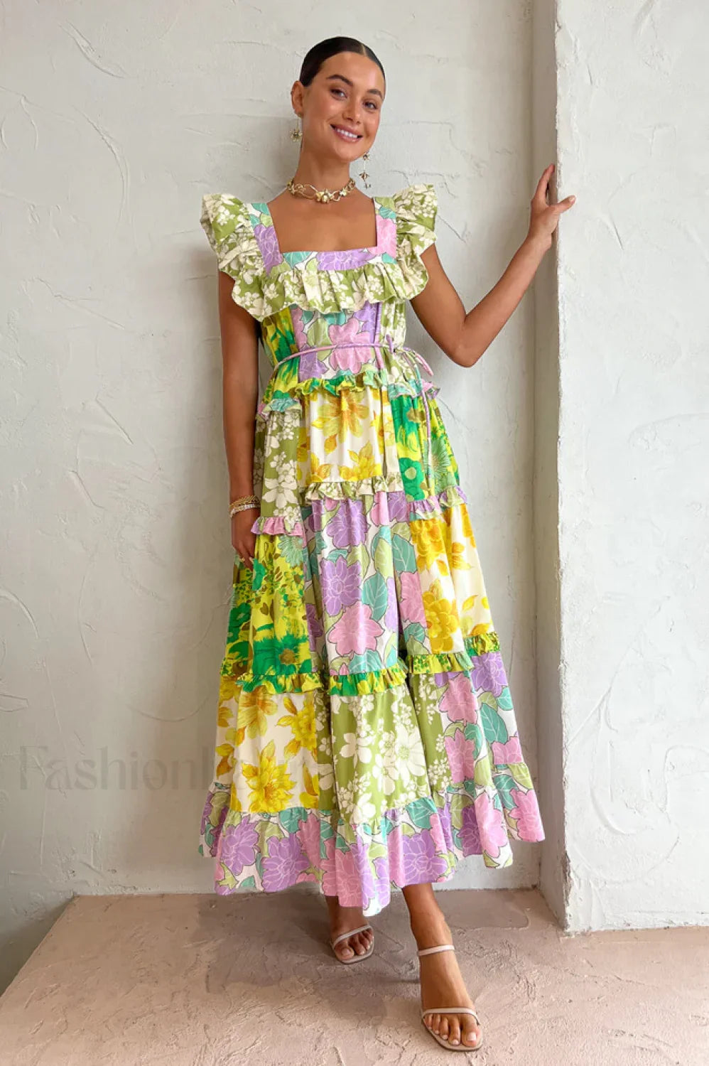 Tiered Patchwork Stylish Midi Dress