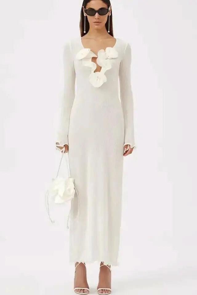 Trista Floral V - Neck Polyester Maxi Slit Dress