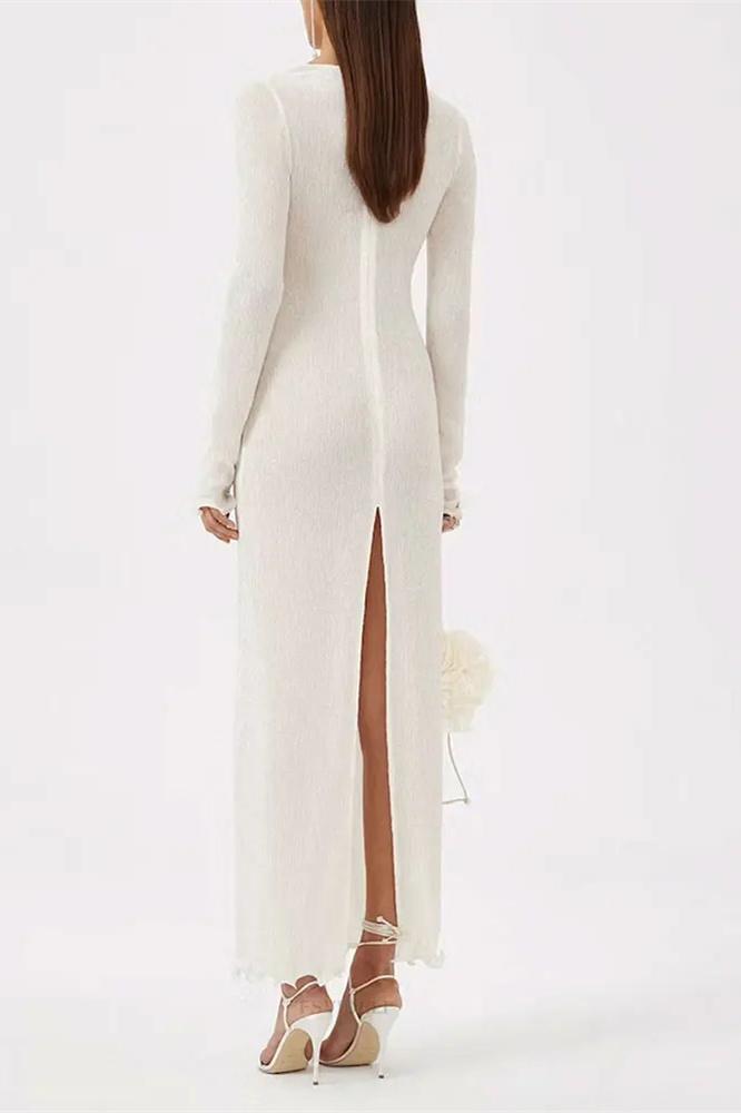 Trista Floral V - Neck Polyester Maxi Slit Dress