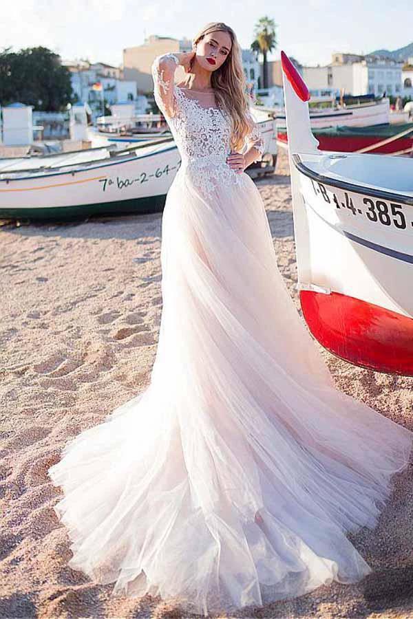 Tulle Scoop Neckline  A-line Wedding Dress With Lace Appliques (ZD16038)