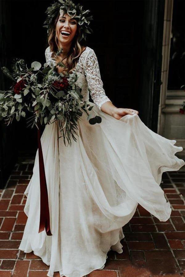 Two Piece 3/4 Sleeve Chiffon Wedding Dresses Wedding Dress (ZD16029)