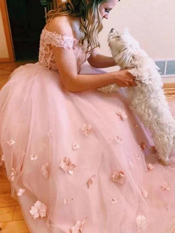 Two-piece V Neck Bridal Dresses 3D Flowers Appliqued Wedding Gowns (ZD15332)