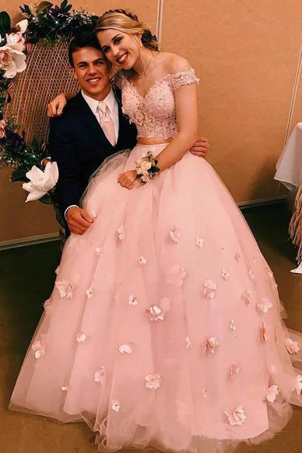 Two-piece V Neck Bridal Dresses 3D Flowers Appliqued Wedding Gowns (ZD15332)