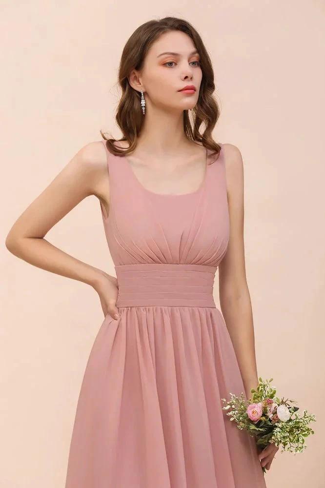 U-Neck High Waist Bridesmaid Dress Long Chiffon Formal Party Dress (ZD13017)
