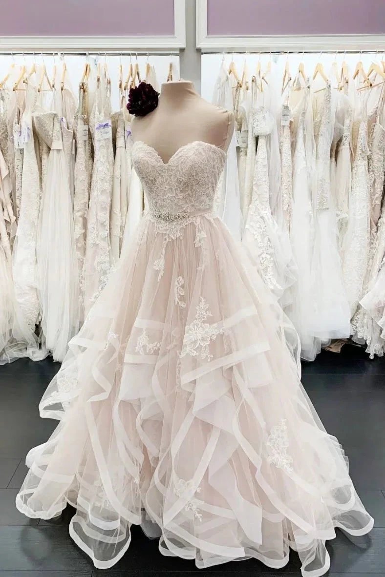 Unique Long A Line Sweetheart Neck Lace Multi-layer Wedding Dress (ZD15810)