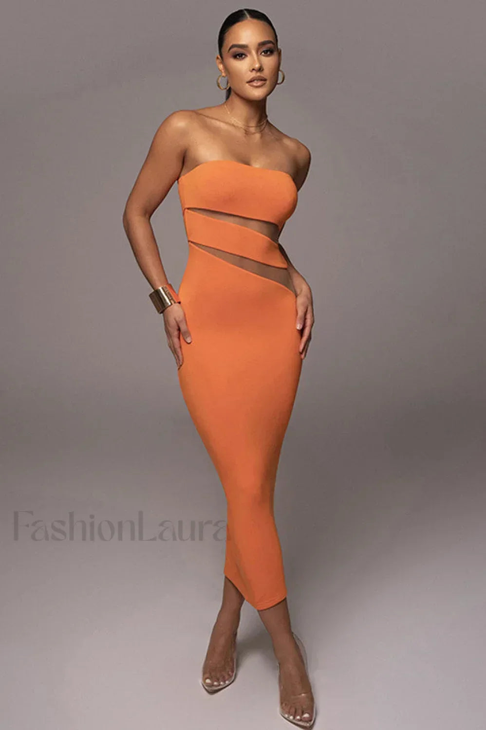 Unpredictable Elegant Midi Dress S / Orange