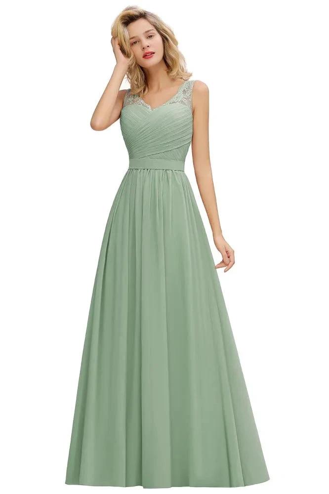 V-Neck Aline Ruffle Chiffon Bridesmaid Dress Sleeveless Floral Evening Swing Dress by misshow.com