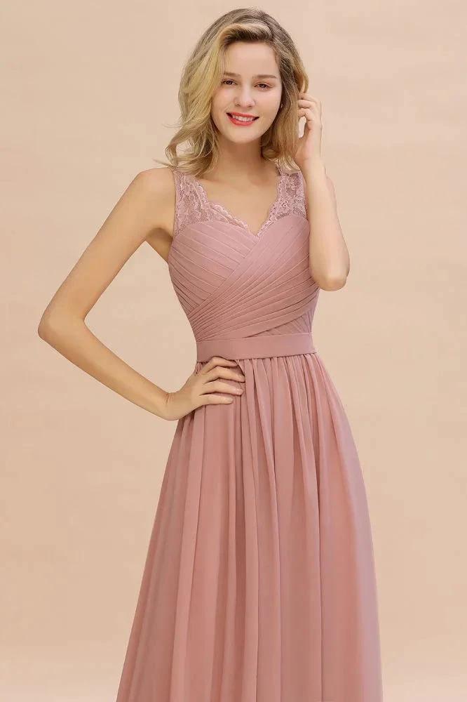 V-Neck Aline Ruffle Chiffon Bridesmaid Dress Sleeveless Floral Evening Swing Dress (ZD13026)