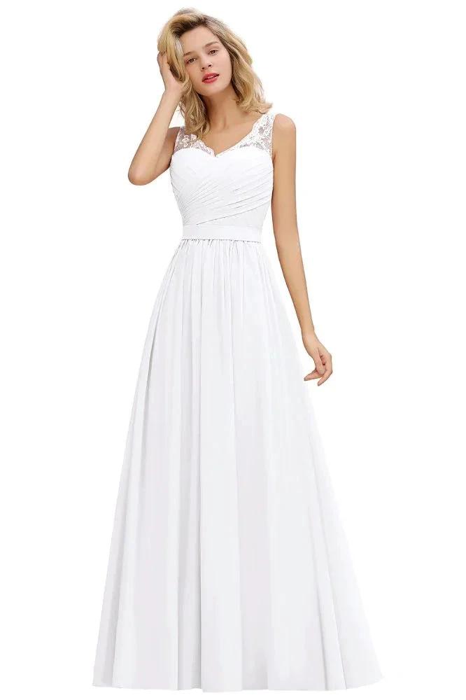 V-Neck Aline Ruffle Chiffon Bridesmaid Dress Sleeveless Floral Evening Swing Dress by misshow.com