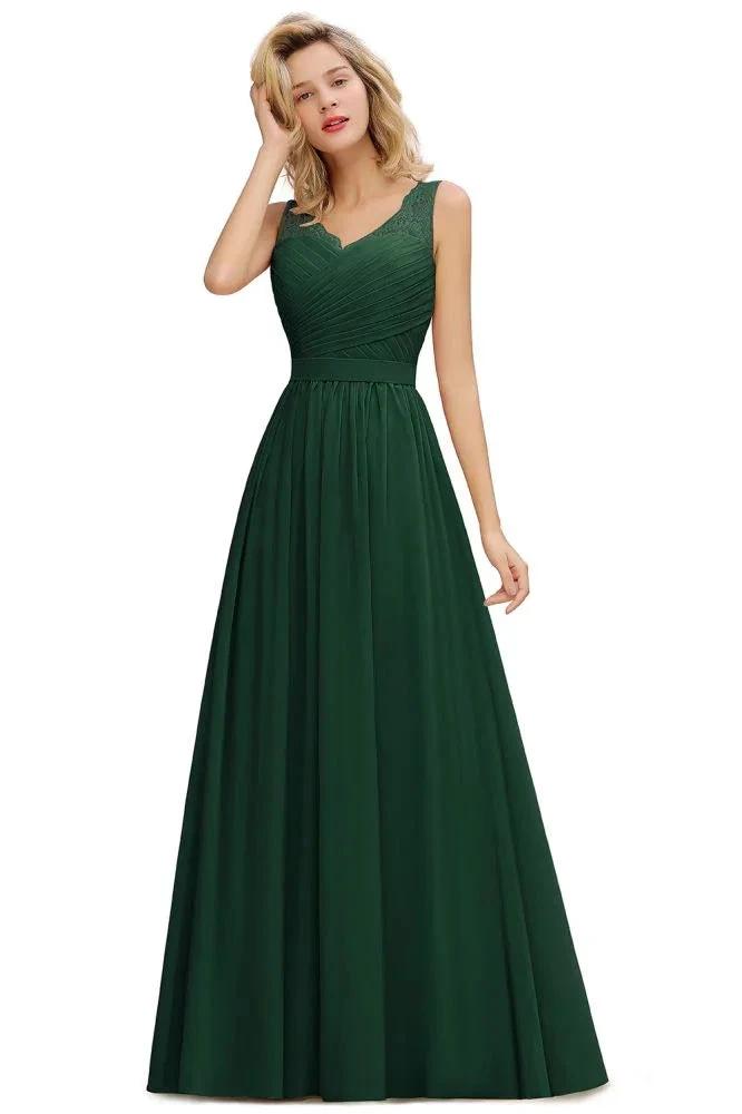 V-Neck Aline Ruffle Chiffon Bridesmaid Dress Sleeveless Floral Evening Swing Dress by misshow.com