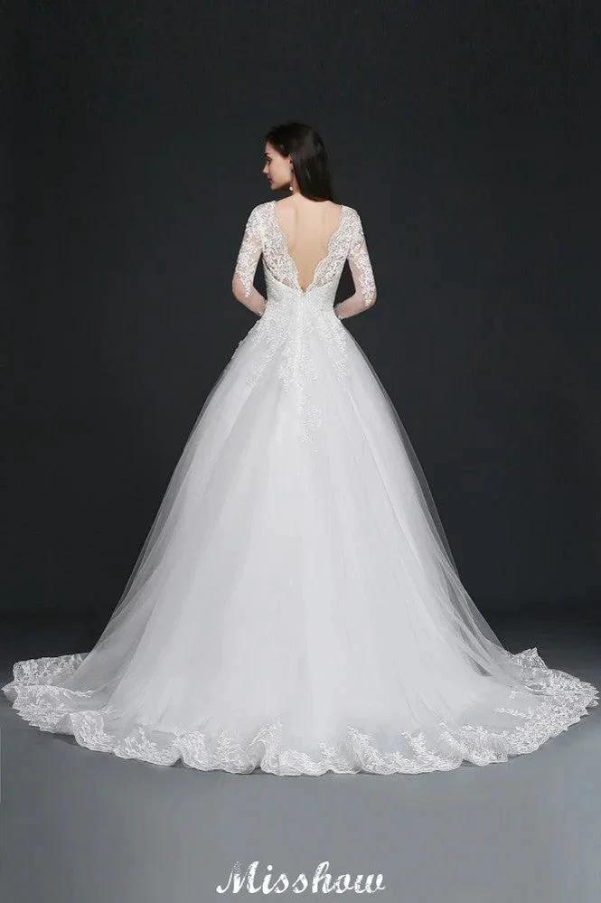 V-Neck Ball Gown Lace Tulle Wedding Dresses (ZD13930)