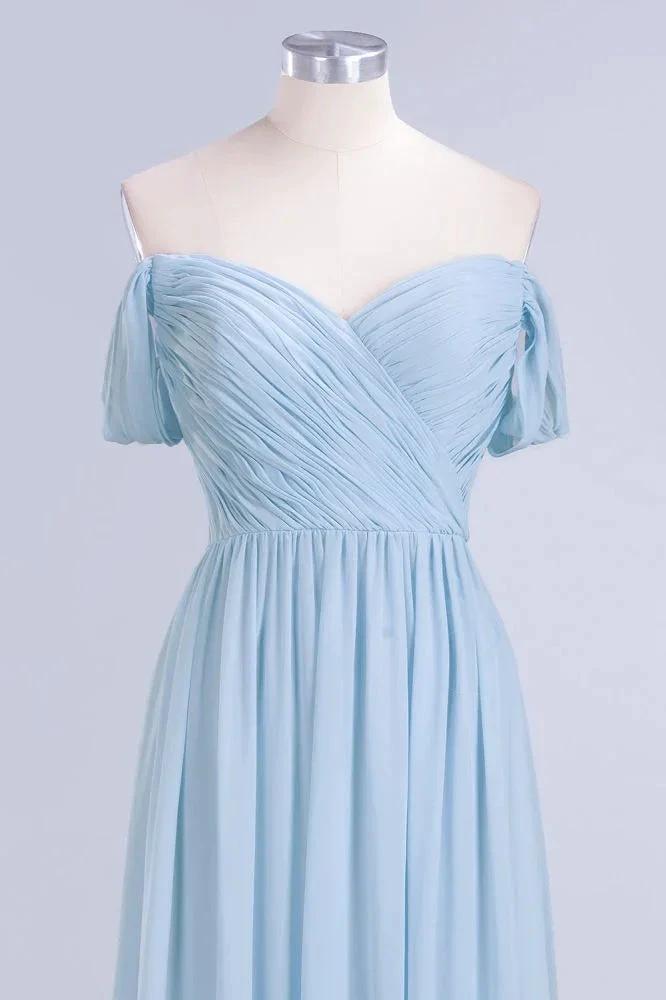 V-Neck Chiffon aline Bridesmaid Dress Sky Blue Floor Length Evening Swing Dress (ZD13090)