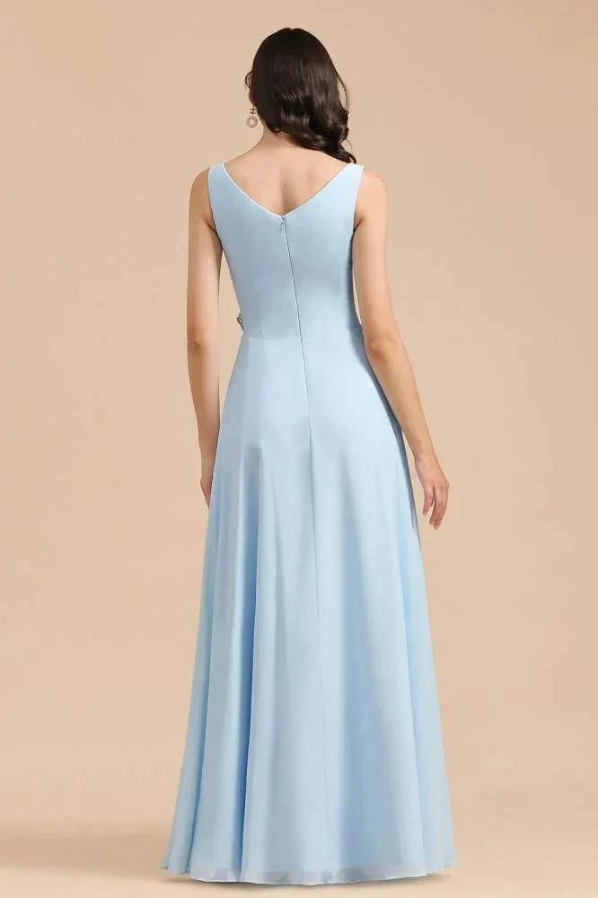 V-Neck Chiffon Aline Bridesmaid Dress Sleeveless Floor Length Simple Wedding Dress (ZD13096)