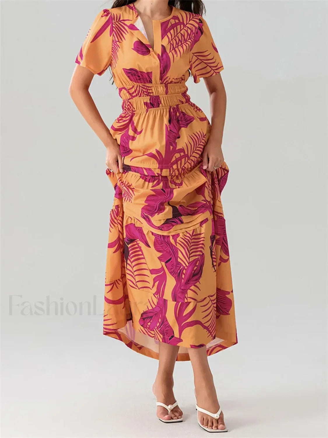 V Neck Flare Sleeve Pocket Maxi Dress