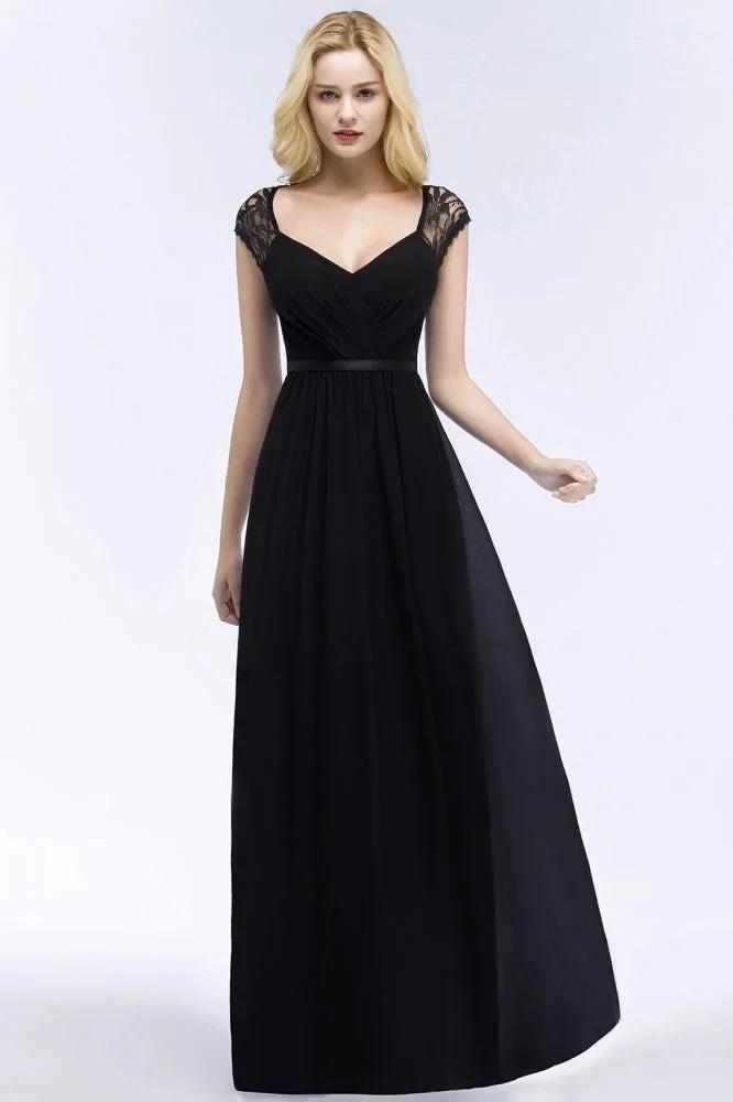 V-neck Floor Length A-line Lace Chiffon Bridesmaid Dresses with Sash (ZD13057)