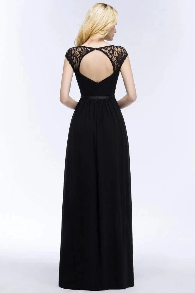 V-neck Floor Length A-line Lace Chiffon Bridesmaid Dresses with Sash (ZD13057)