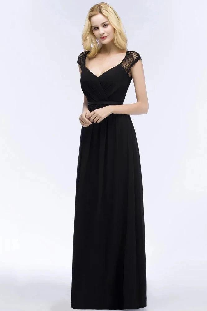 V-neck Floor Length A-line Lace Chiffon Bridesmaid Dresses with Sash (ZD13057)